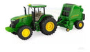 Miniatura Trator 7270r + Enfardadeira 560r John Deere 1/32 Cor Verde-escuro